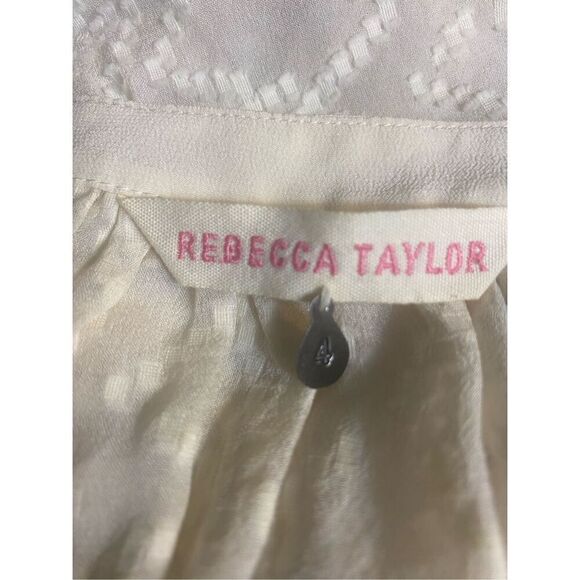 Rebecca Taylor Womens Cream Sheer Clip Dot Textured Silk Blend V Neck Top Size 4 - Picture 5 of 6